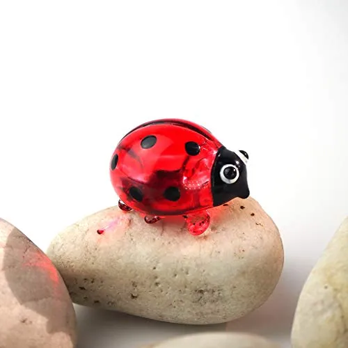Ladybug Figurine Red & Orange Cute Ladybird Blown Glass Insect Terrarium Gift Garden Decor Set of 3