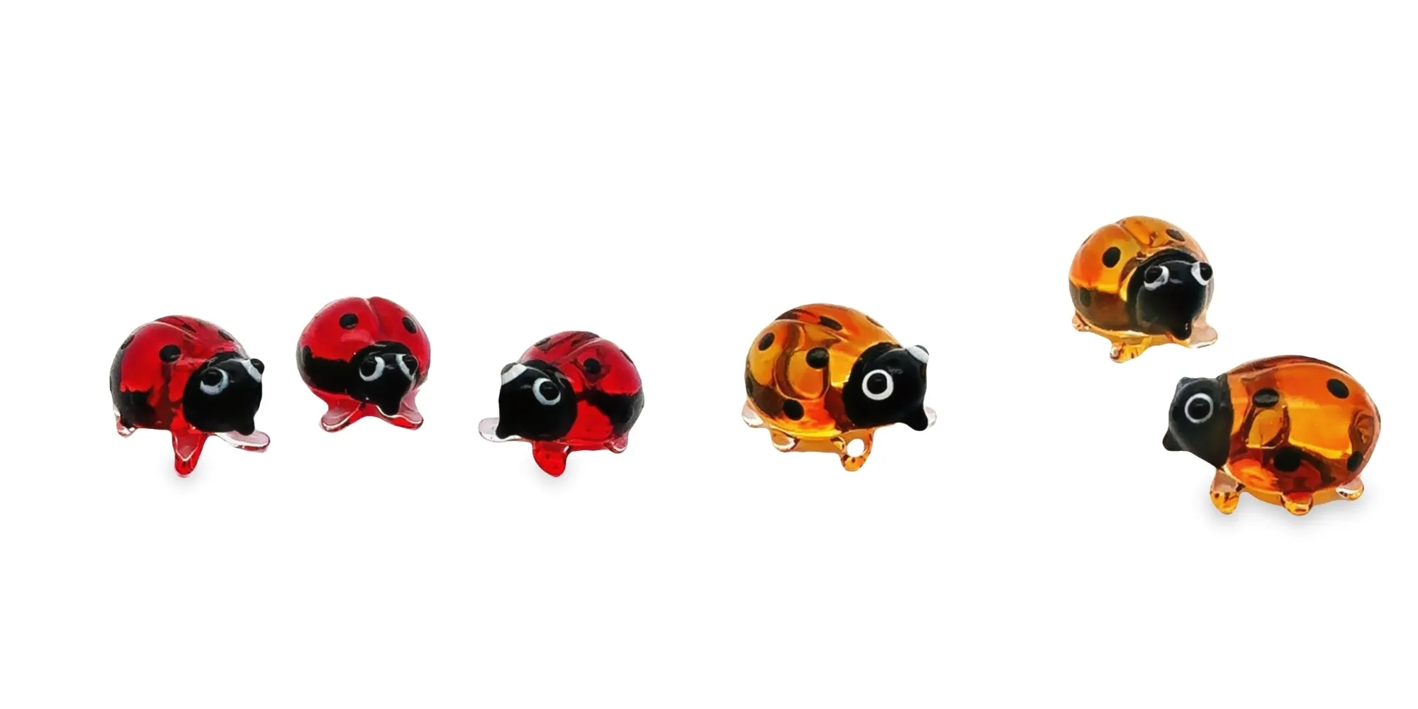Ladybug Figurine Red & Orange Cute Ladybird Blown Glass Insect Terrarium Gift Garden Decor Set of 3