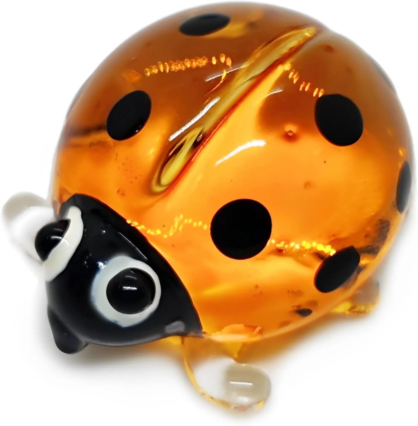 Ladybug Figurine Red & Orange Cute Ladybird Blown Glass Insect Terrarium Gift Garden Decor Set of 3
