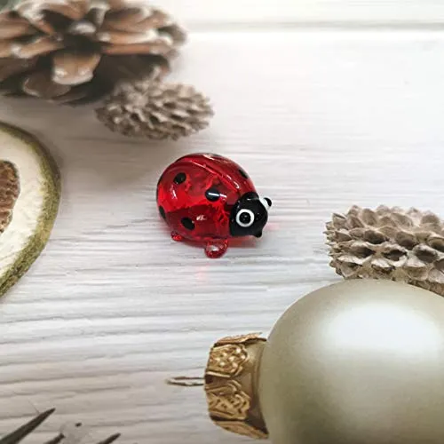Ladybug Figurine Red & Orange Cute Ladybird Blown Glass Insect Terrarium Gift Garden Decor Set of 3