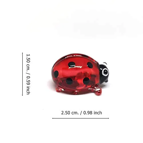 Ladybug Figurine Red & Orange Cute Ladybird Blown Glass Insect Terrarium Gift Garden Decor Set of 3