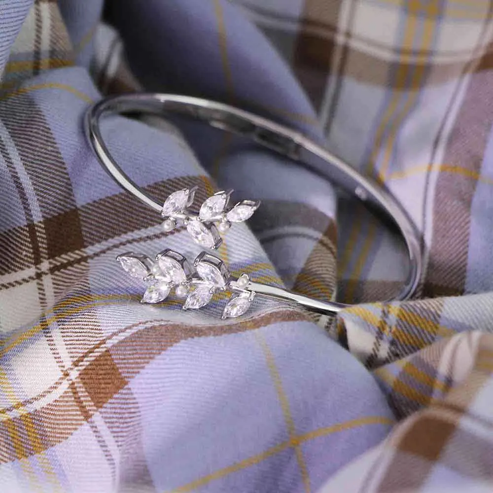 Leaf Branch Diamond Silver Bracelet Nature's Grace Collection