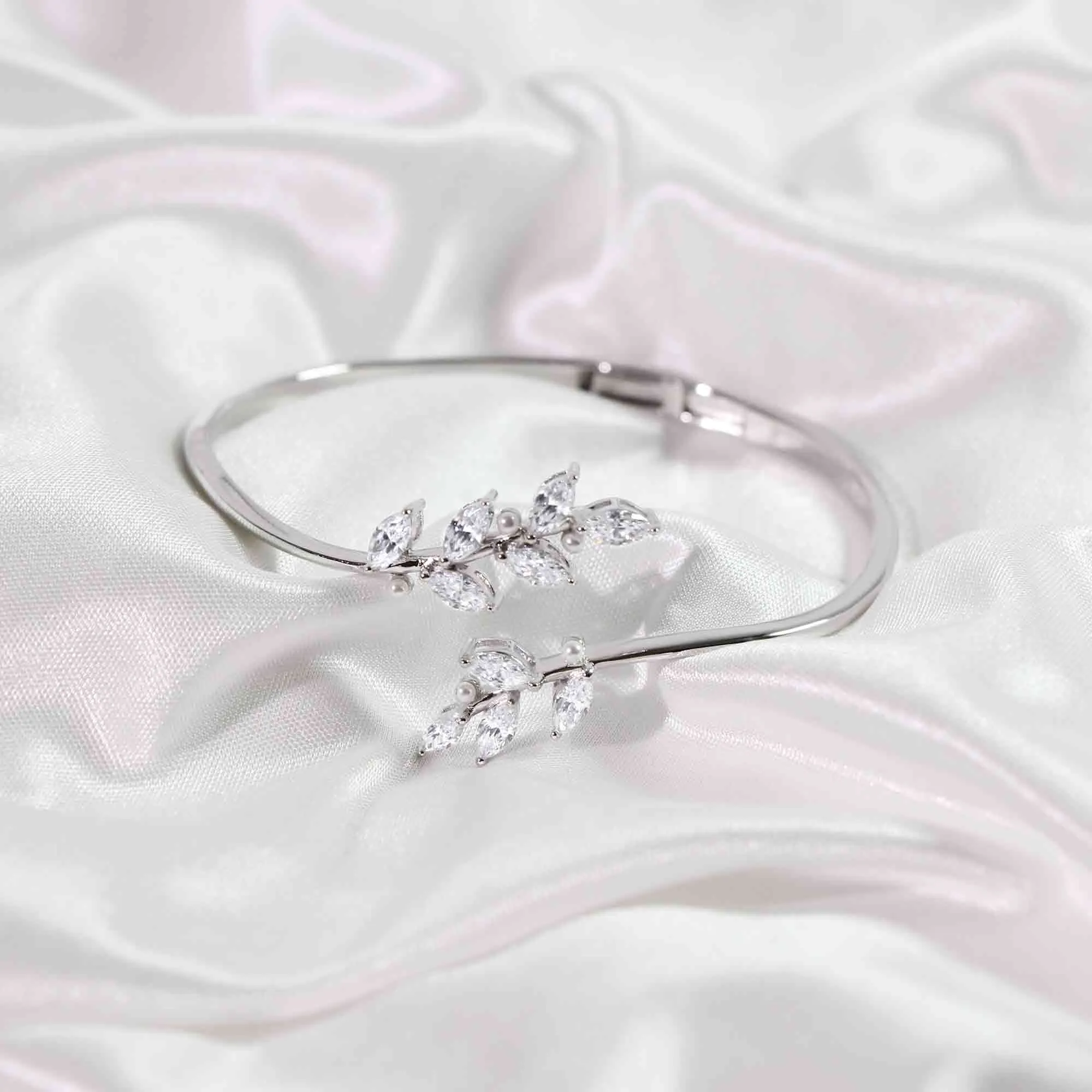 Leaf Branch Diamond Silver Bracelet Nature's Grace Collection