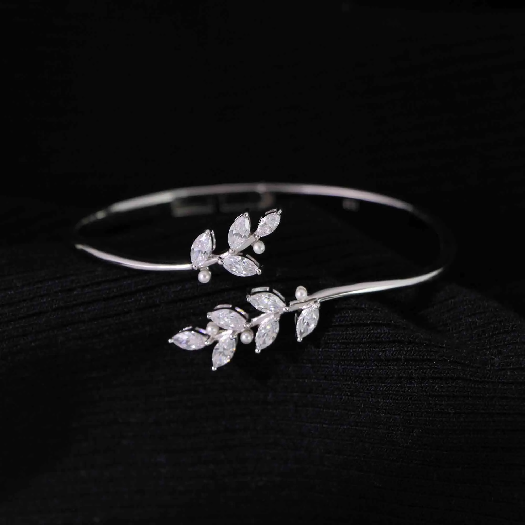 Leaf Branch Diamond Silver Bracelet Nature's Grace Collection