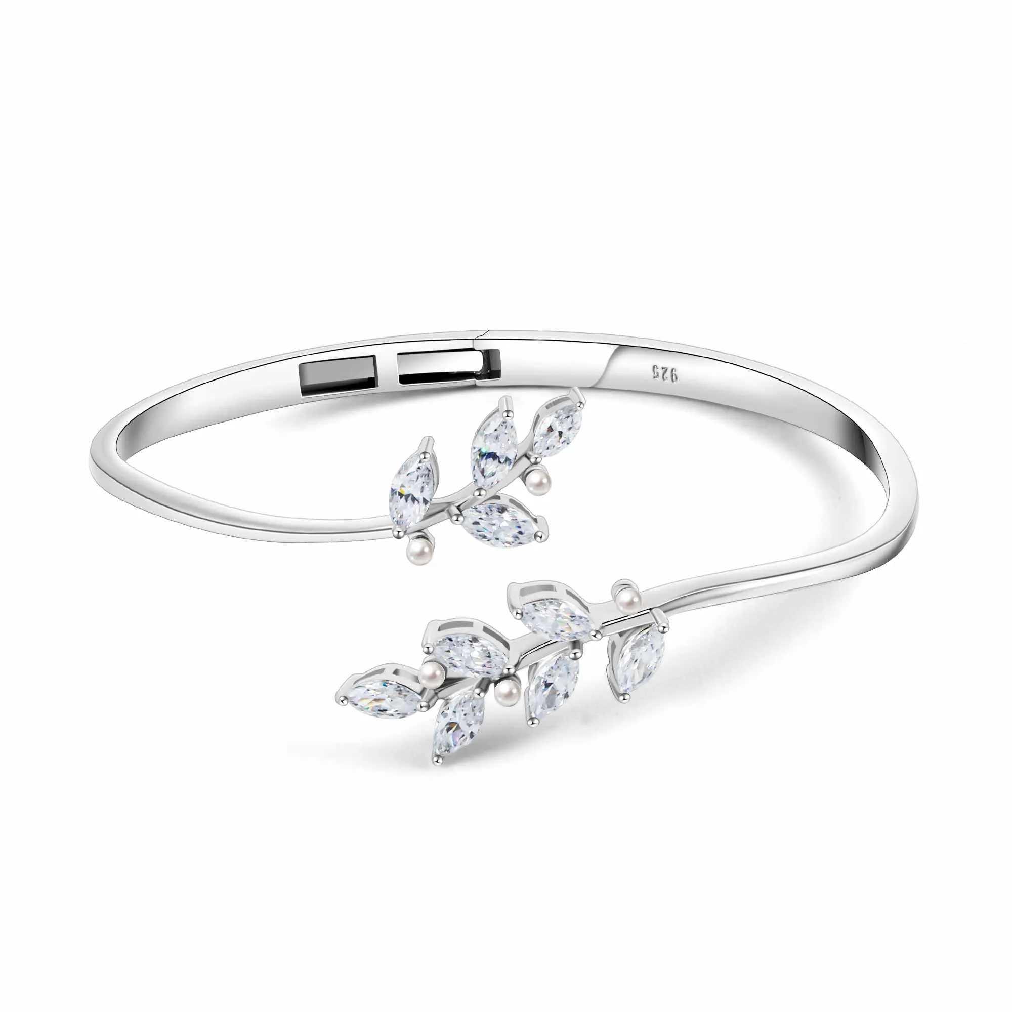 Leaf Branch Diamond Silver Bracelet Nature's Grace Collection