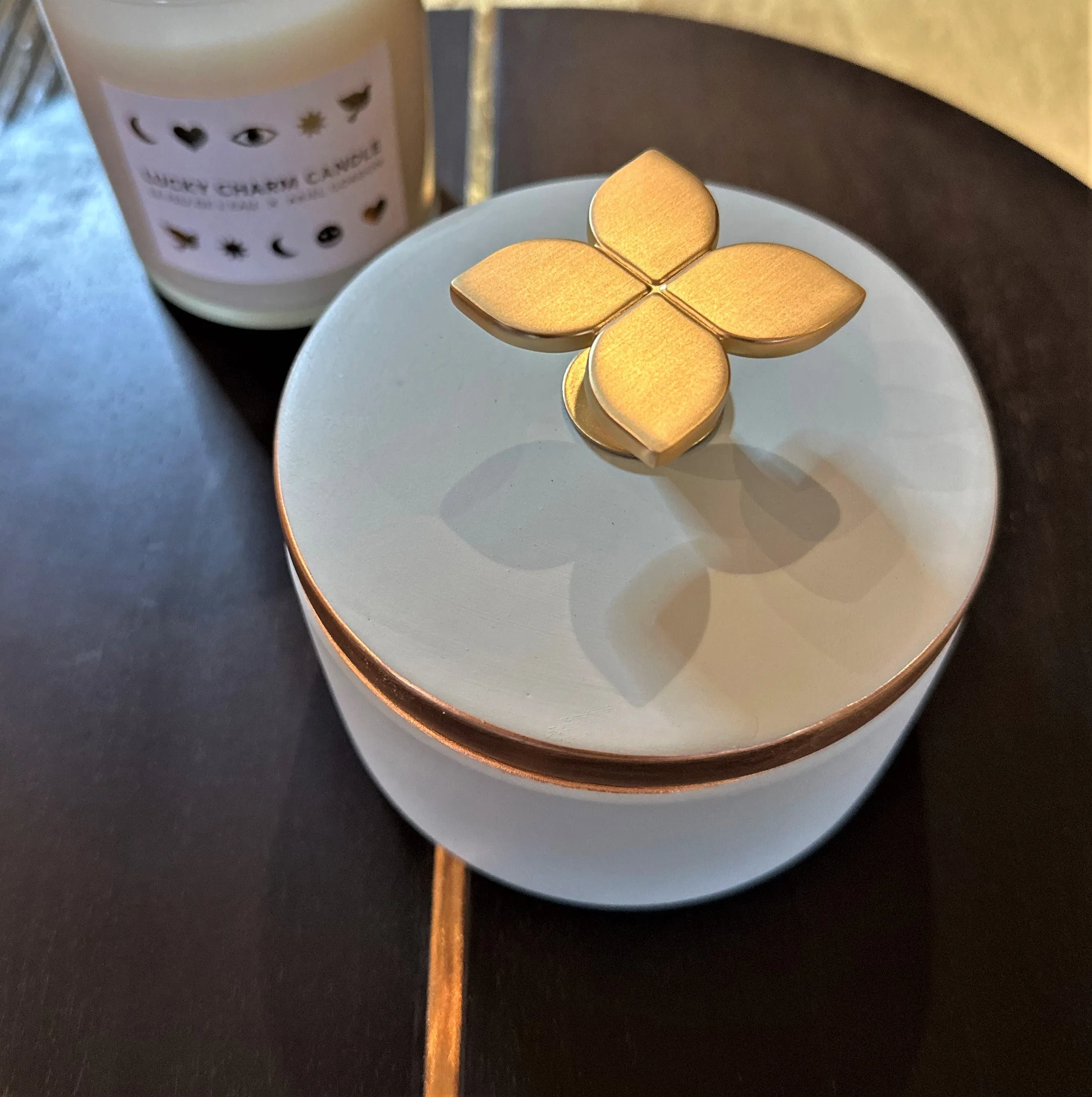 Leaf Handpainted Ceramic Round Box