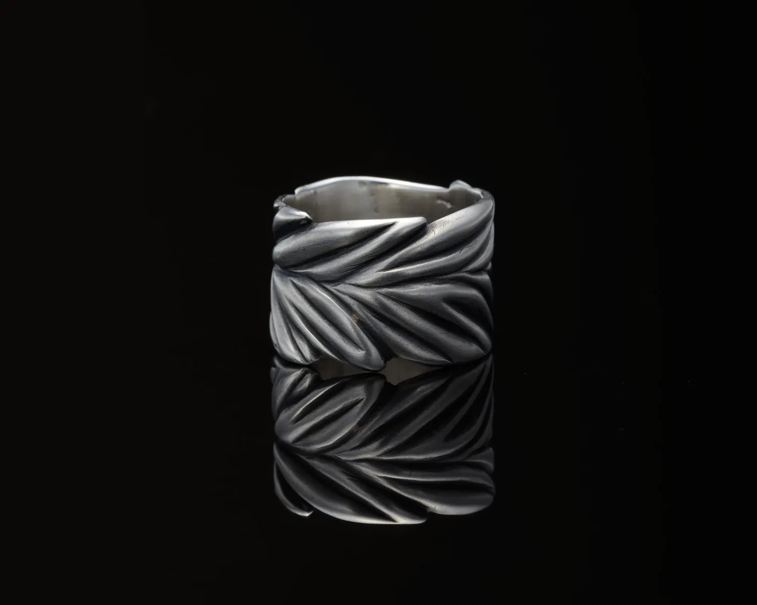 Leaf ring, nature sculptured sterling silver ring