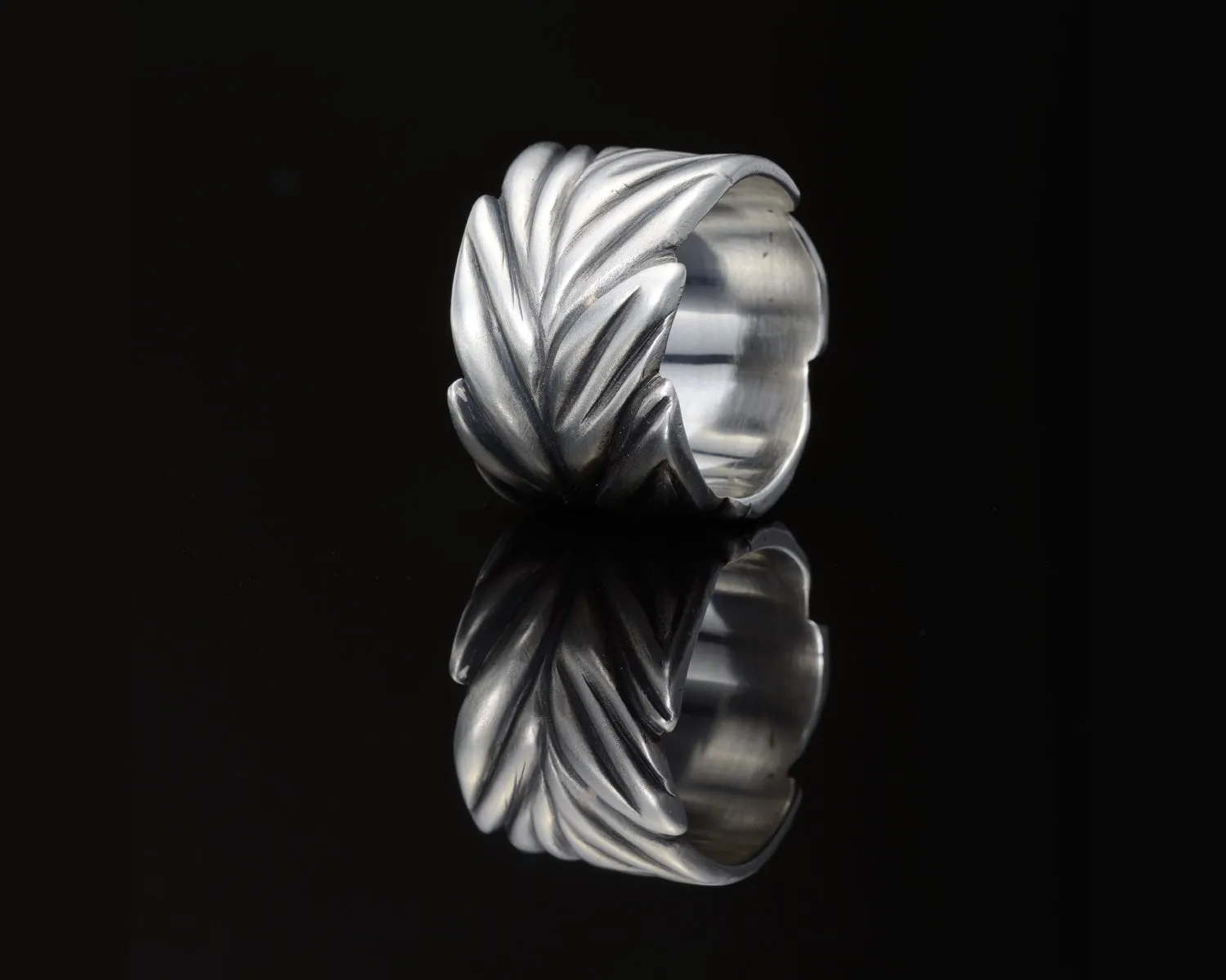 Leaf ring, nature sculptured sterling silver ring