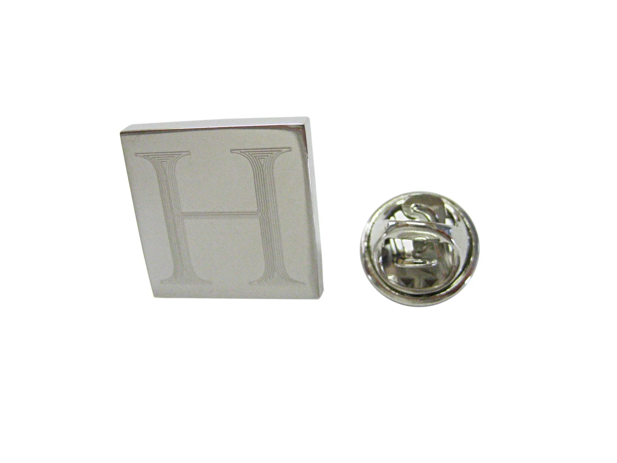 Letter H Etched Monogram Pendant Lapel Pin