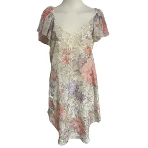 LUCIE ANN ll 2 Floral Lace Trimmed Slip Dress Mini Flutter Sleeve Vintage Sz M