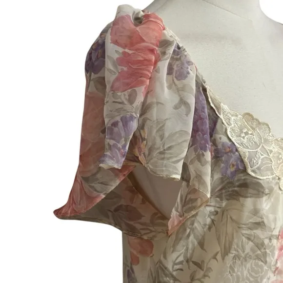 LUCIE ANN ll 2 Floral Lace Trimmed Slip Dress Mini Flutter Sleeve Vintage Sz M