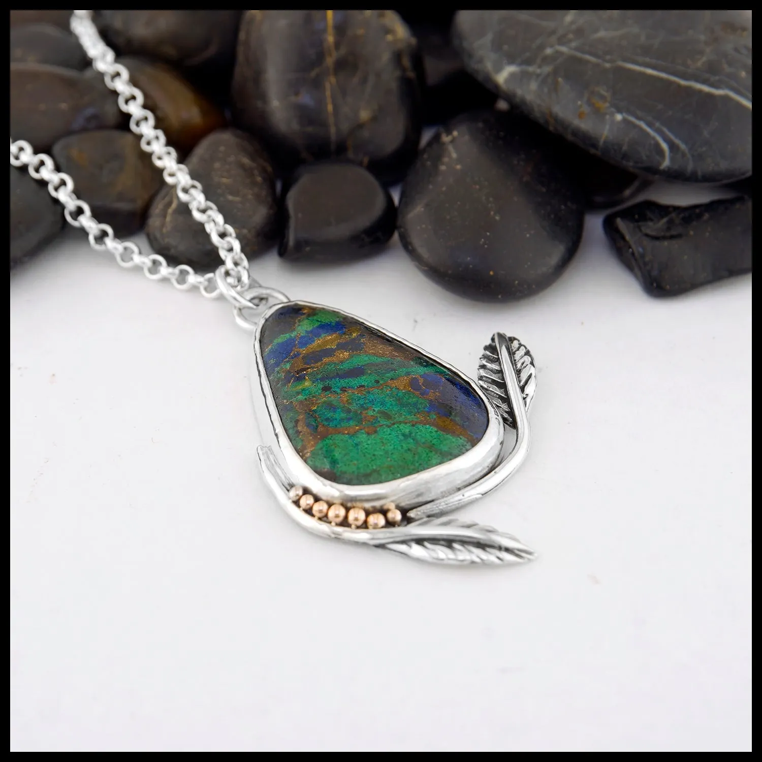 Malachite and Azurite Leaf Pendant