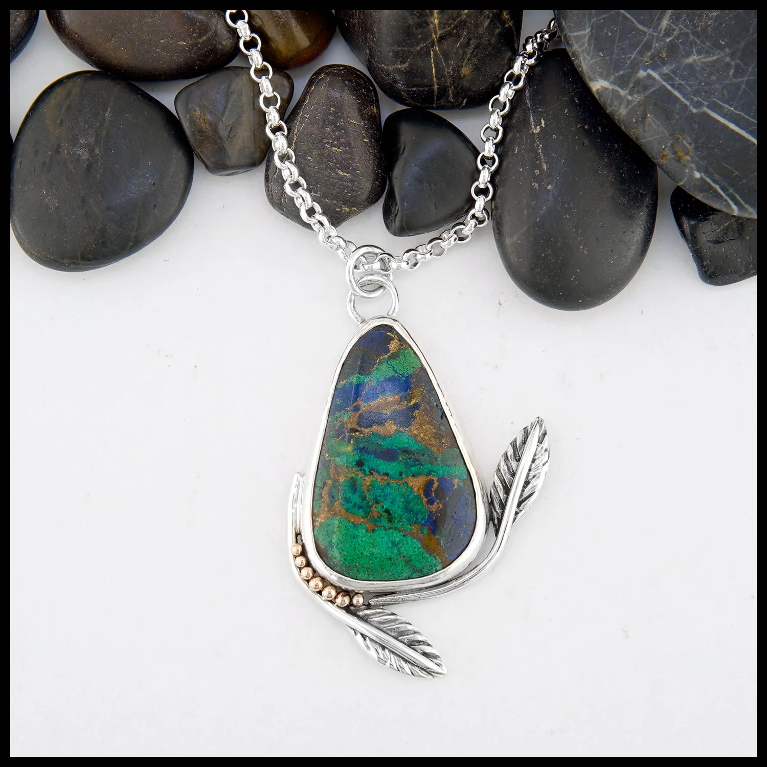 Malachite and Azurite Leaf Pendant