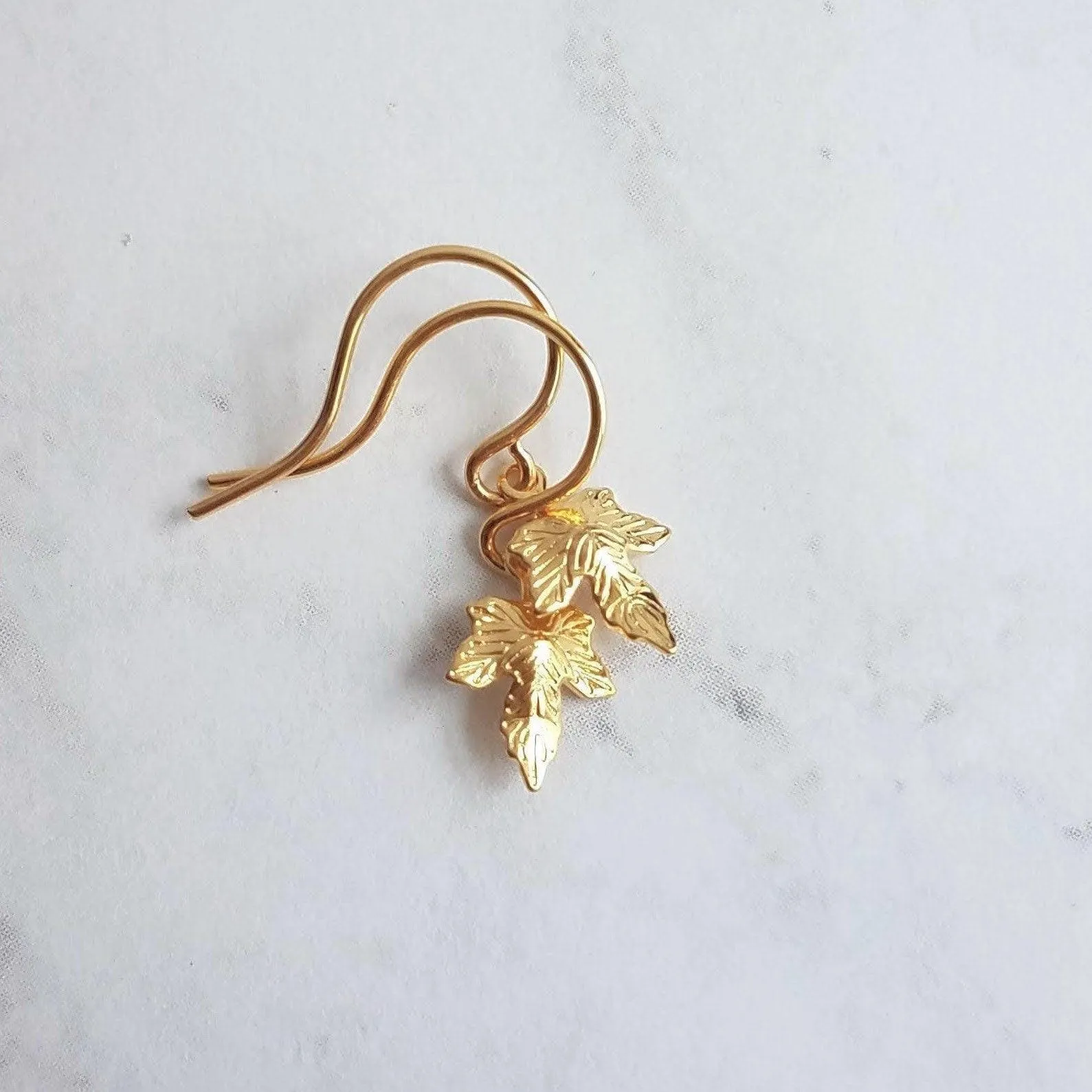 Maple Leaf Earrings, tiny gold leaf earring, fall earring, autumn earring, small gold leaf earring, gold leaf dangle, gold maple leaf