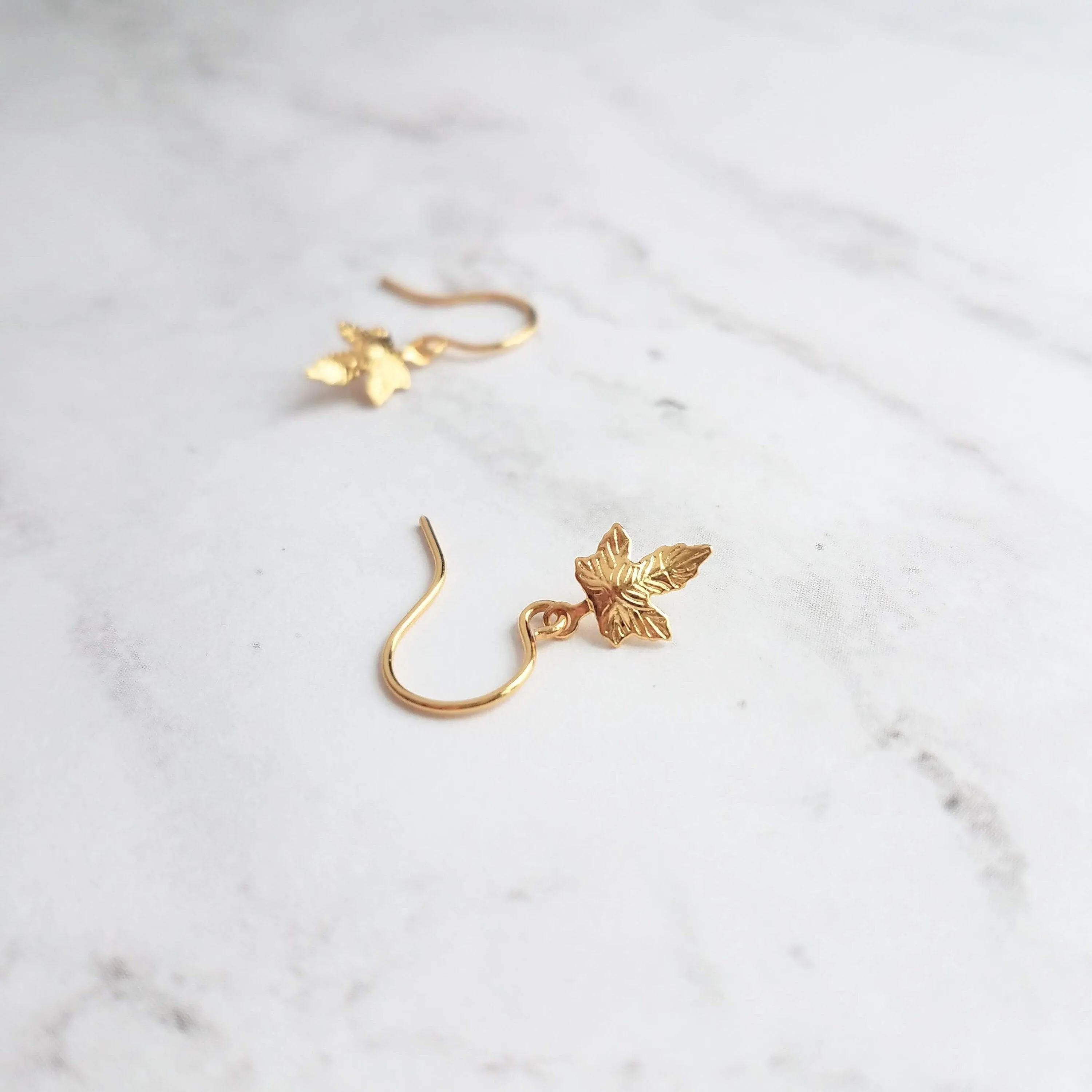 Maple Leaf Earrings, tiny gold leaf earring, fall earring, autumn earring, small gold leaf earring, gold leaf dangle, gold maple leaf