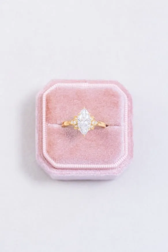 Marquise Moissanite Engagement Ring Leaf Accent Design