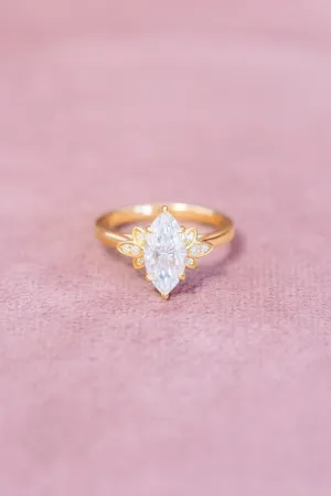 Marquise Moissanite Engagement Ring Leaf Accent Design