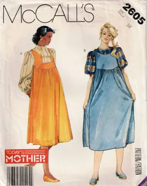 McCall's 2605 Adjustable Maternity Pinafore Dress & Blouse 1980s Vintage Sewing Pattern Size 14 Bust 36 Inches UNCUT Factory Folded