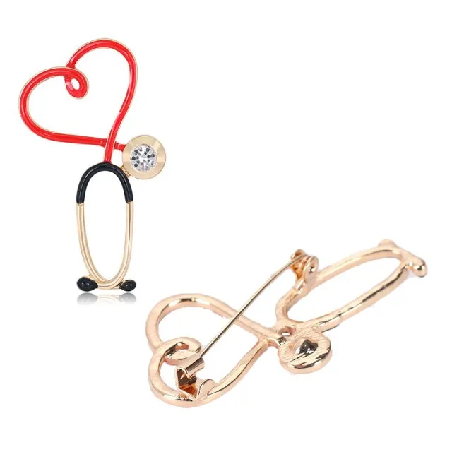 Medical Doctor Brooch Pin Nursing Health Red Black Stethoscope Enamel Rhinestone nurse accessories