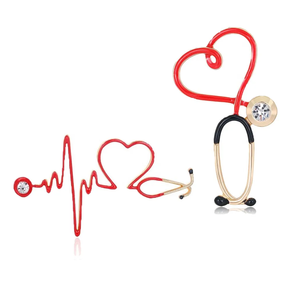 Medical Doctor Brooch Pin Nursing Health Red Black Stethoscope Enamel Rhinestone nurse accessories