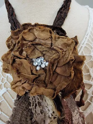 Medium - Vintage-Inspired Handcrafted Fabric Flower Brooch/Necklace