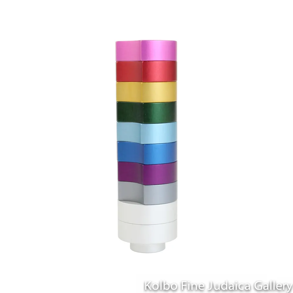 Menorah, Stackable Traveling Multicolor Rainbow, Anodized Aluminum