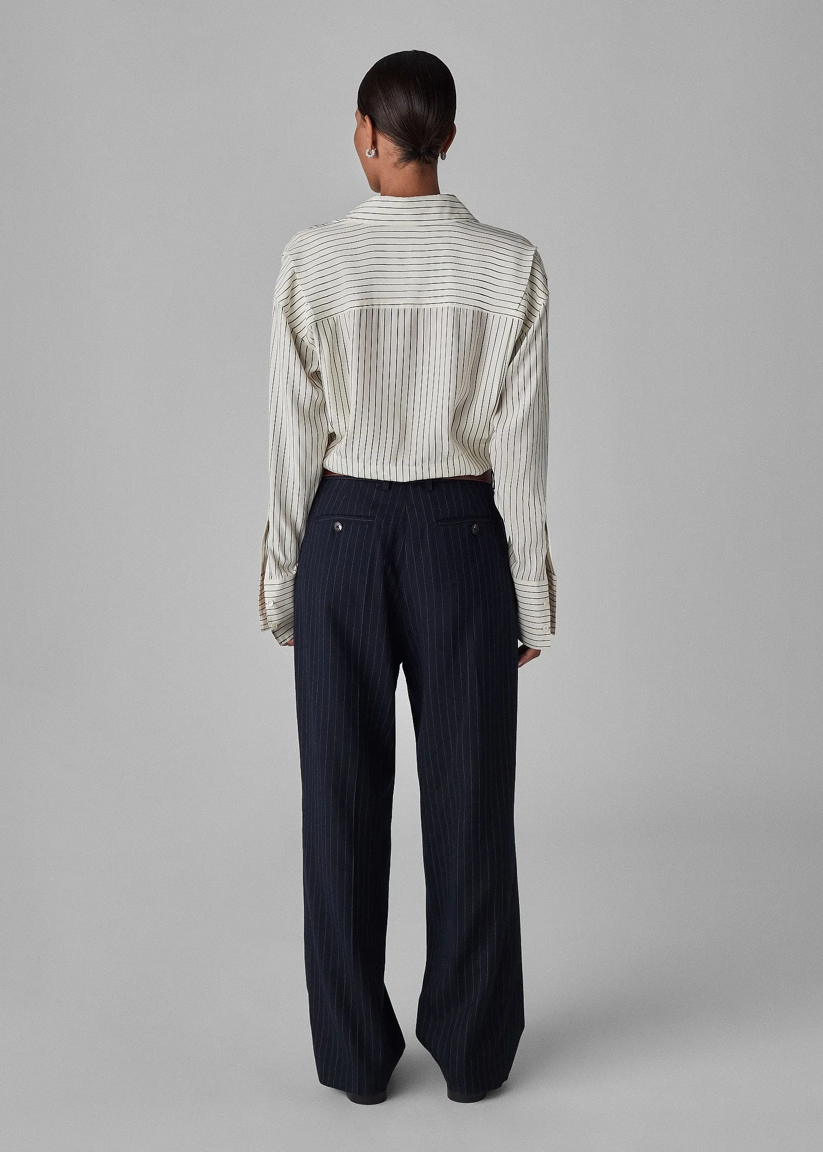 Menswear Drop Waist Pant in Virgin Wool - Navy Stripe