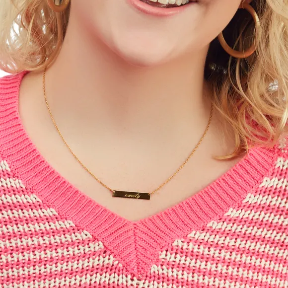 Metal Engraved Bar Necklace (WS)