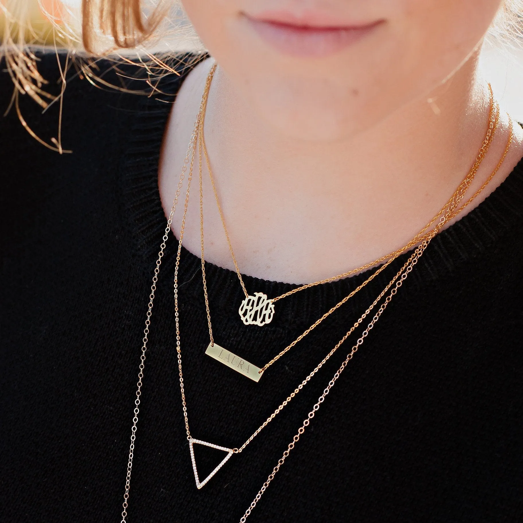 Metal Engraved Bar Necklace (WS)