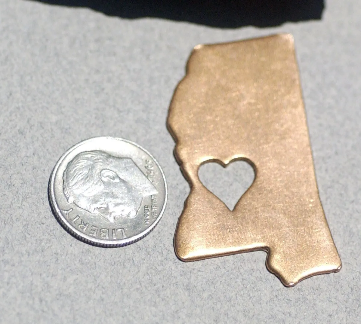Mississippi State with Heart Perfect Cutout for Enameling Metalworking Stamping Texturing 100% Copper Blank