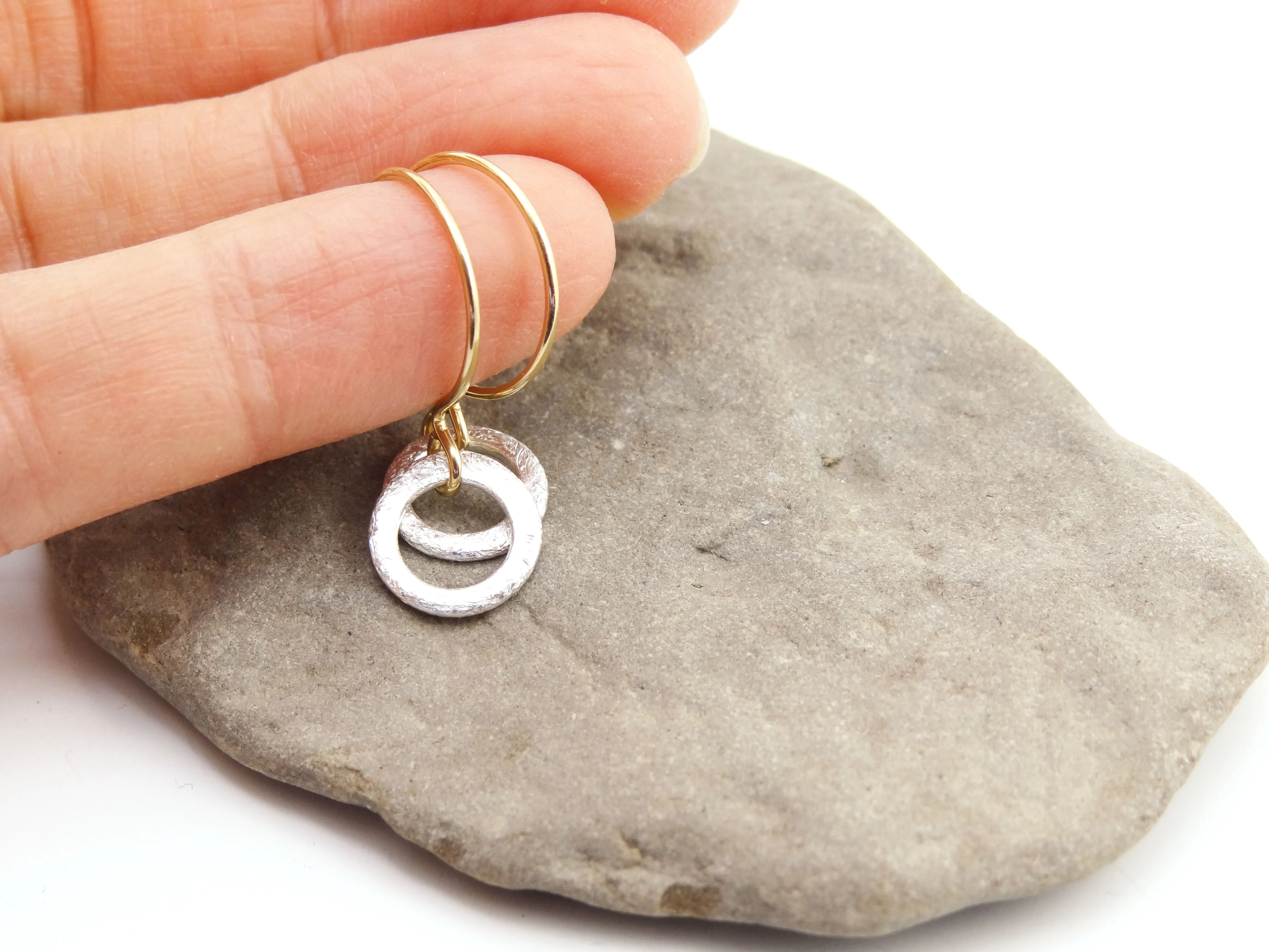 Mixed Metal Mini Silver Ring Earrings