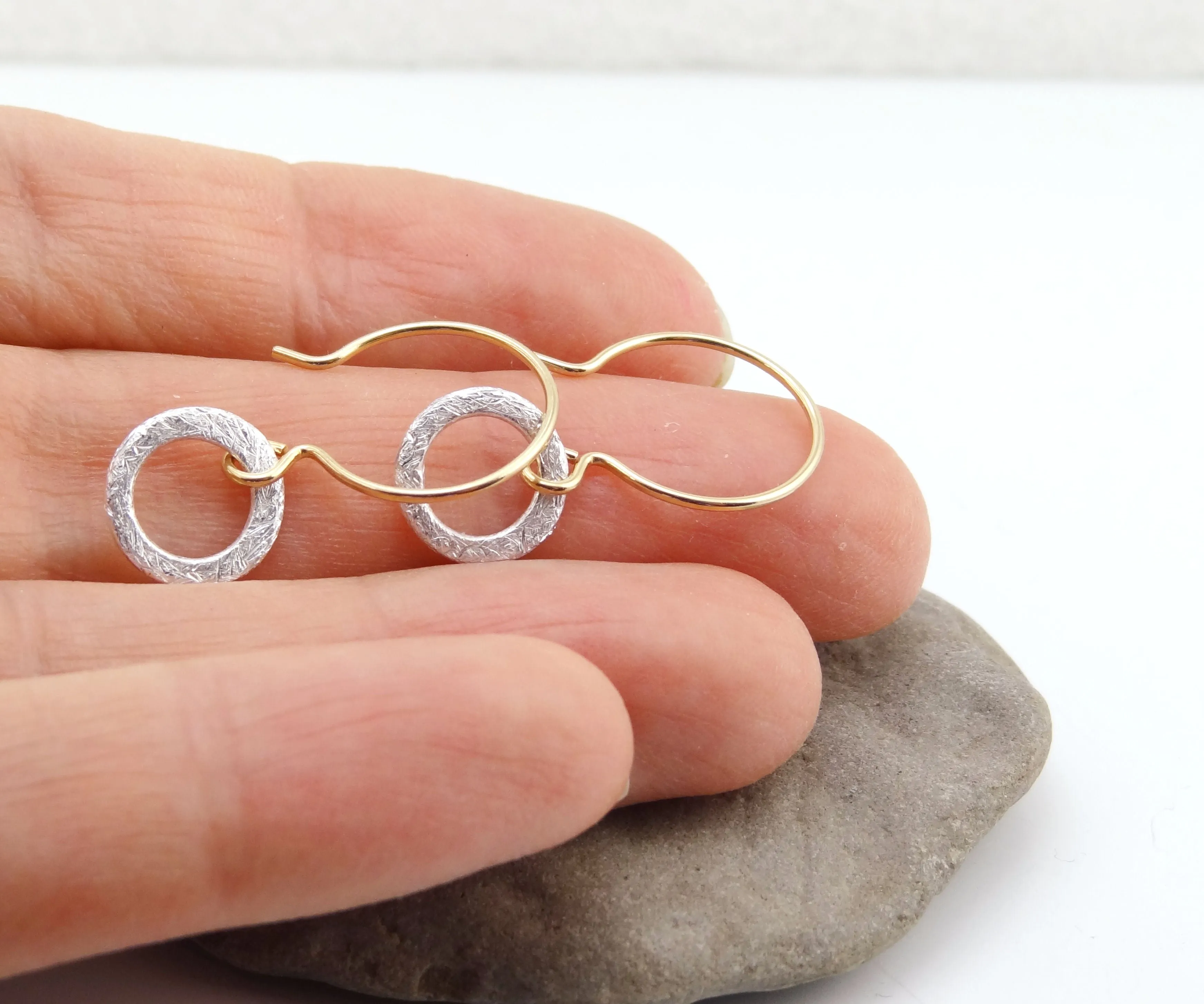 Mixed Metal Mini Silver Ring Earrings