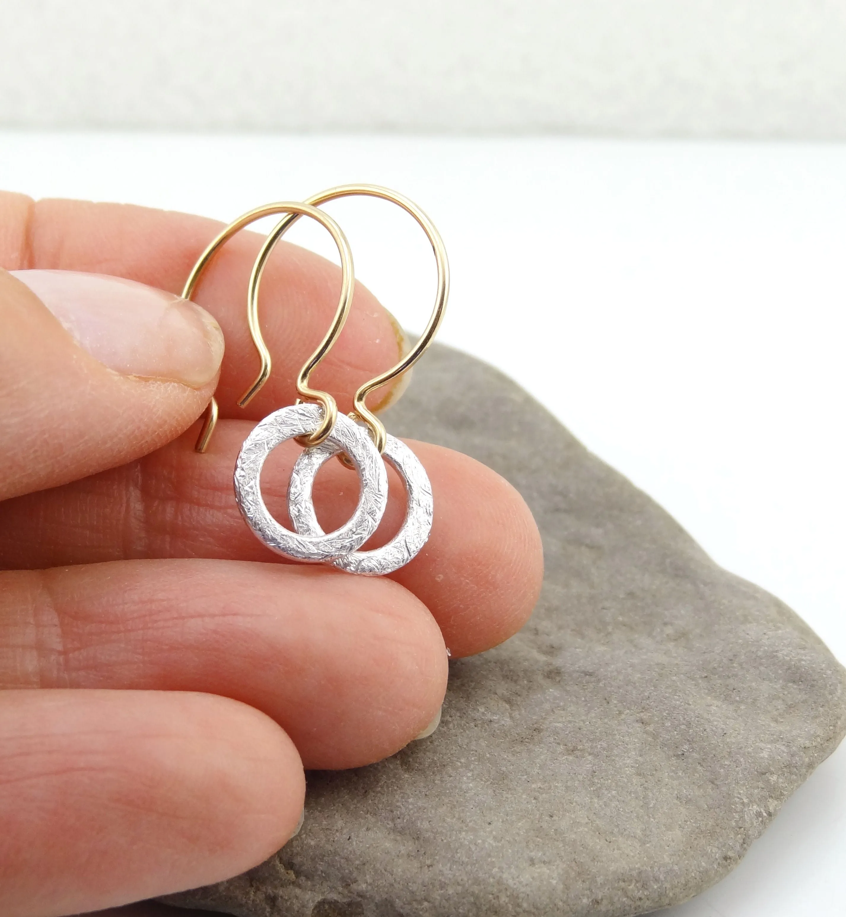 Mixed Metal Mini Silver Ring Earrings