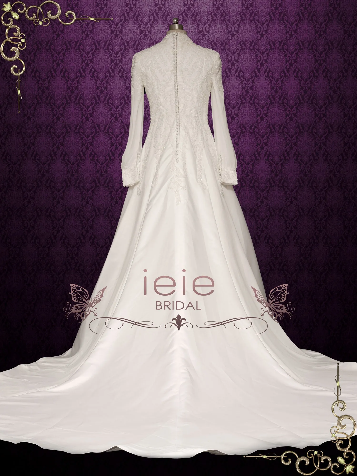 Modest Vintage Lace Wedding Dress with Long Sleeves SHALINA