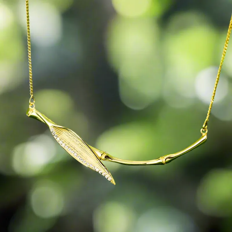 Morning Dew on Bamboo Leaf Necklace