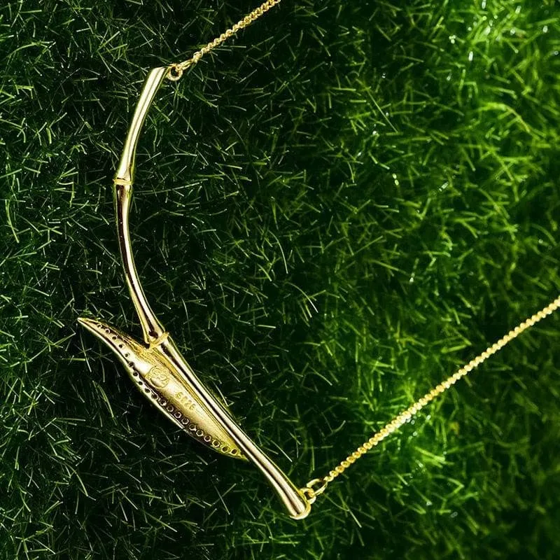 Morning Dew on Bamboo Leaf Necklace