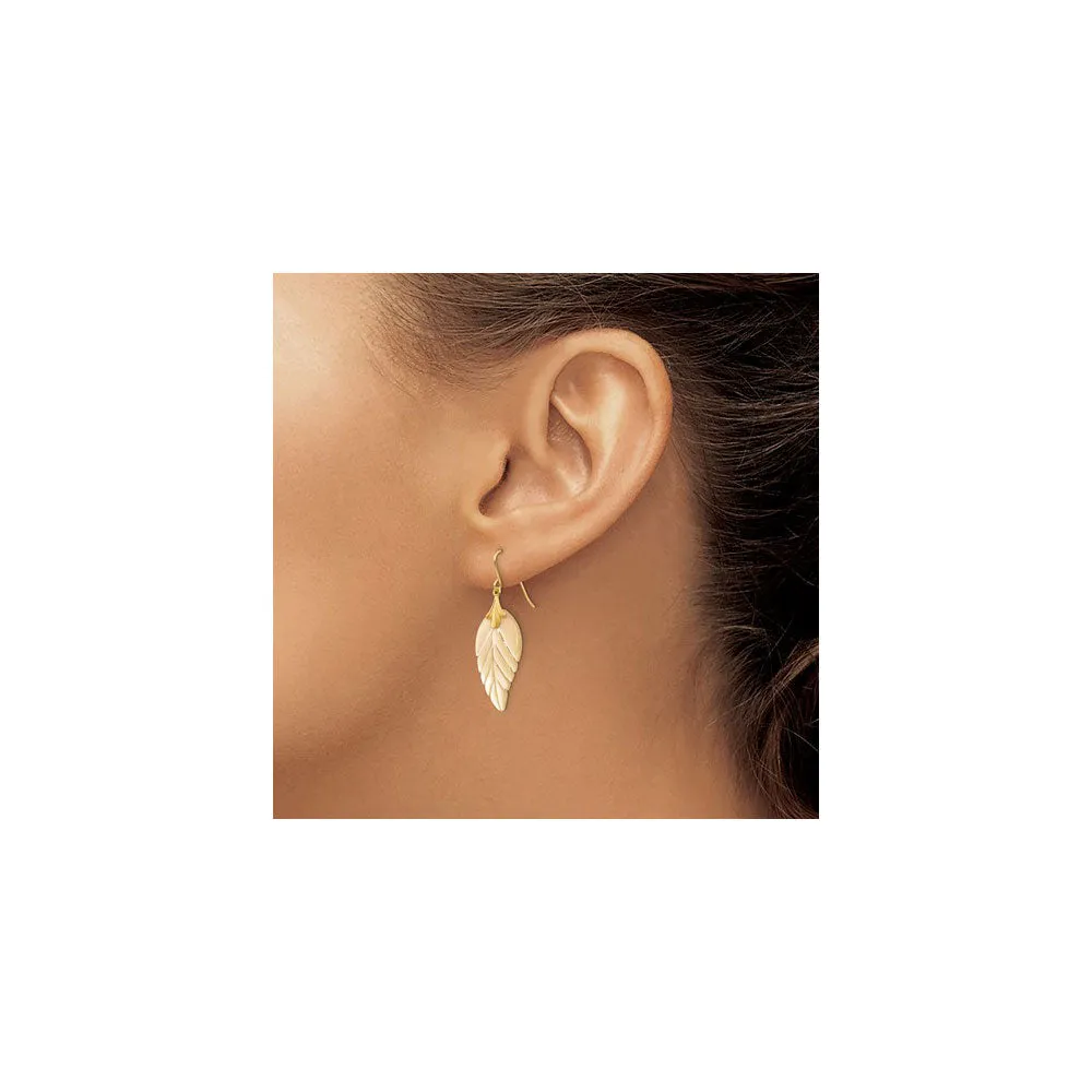 Mother of Pearl Leaf Dangling Earrings (14K)