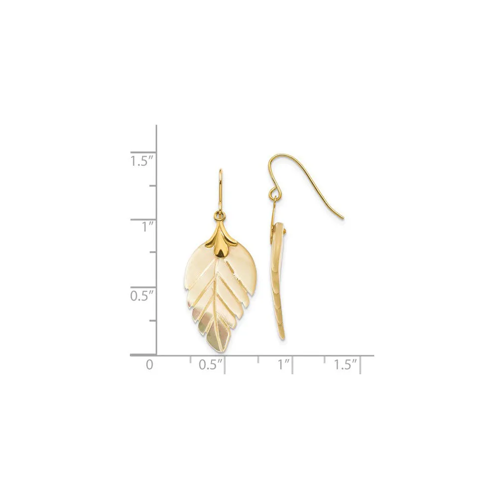 Mother of Pearl Leaf Dangling Earrings (14K)