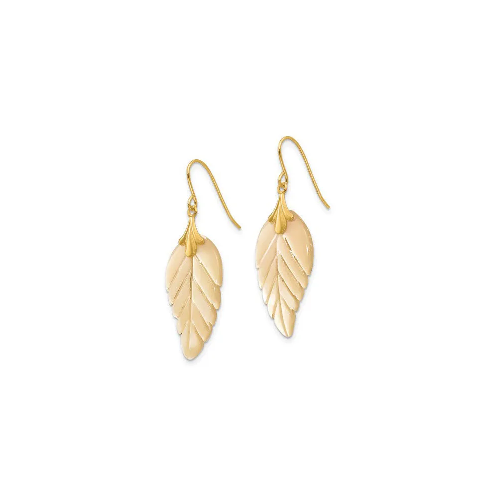 Mother of Pearl Leaf Dangling Earrings (14K)