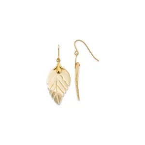 Mother of Pearl Leaf Dangling Earrings (14K)