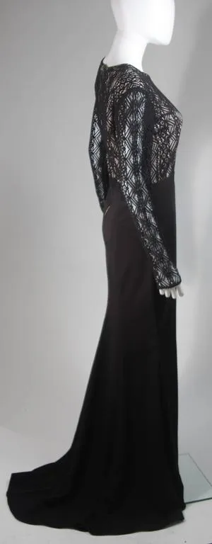 NAEEM KANH Black Jersey with Lace Evening Gown Size 8
