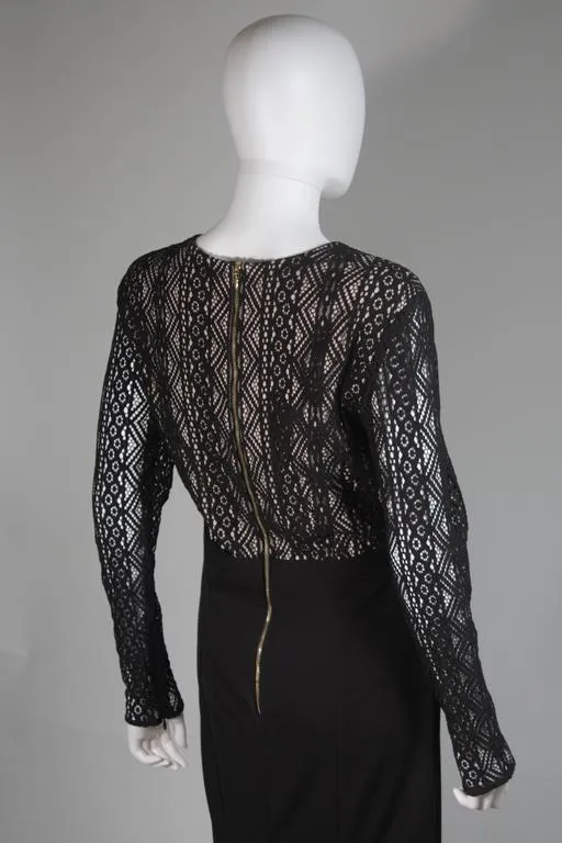 NAEEM KANH Black Jersey with Lace Evening Gown Size 8