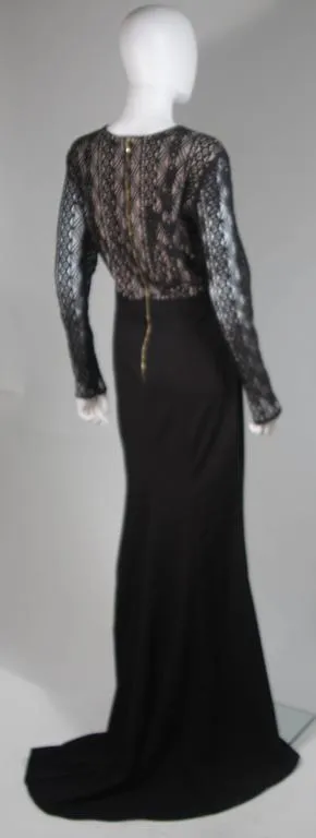 NAEEM KANH Black Jersey with Lace Evening Gown Size 8