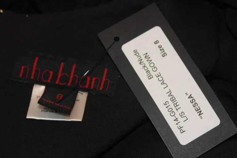 NAEEM KANH Black Jersey with Lace Evening Gown Size 8