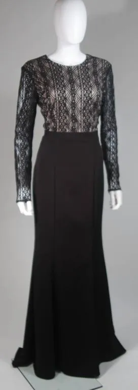 NAEEM KANH Black Jersey with Lace Evening Gown Size 8