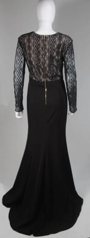 NAEEM KANH Black Jersey with Lace Evening Gown Size 8