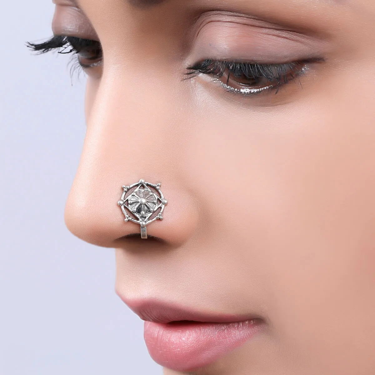 Naksh Silver Nosepin, Clip on by MOHA