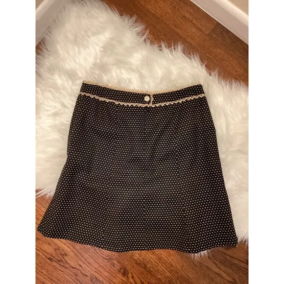 Nanette Lepore Y2K Secretary Black Ivory Polka Dot Aline Lace Wool Work Skirt 6