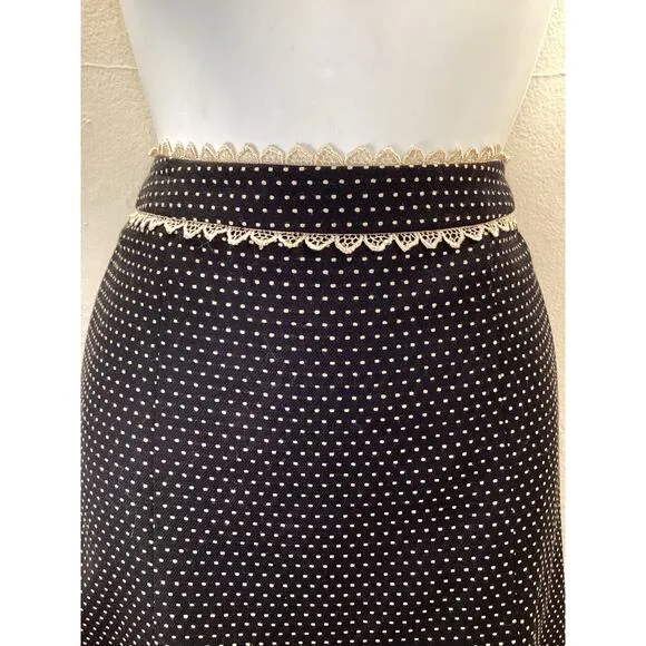 Nanette Lepore Y2K Secretary Black Ivory Polka Dot Aline Lace Wool Work Skirt 6
