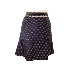 Nanette Lepore Y2K Secretary Black Ivory Polka Dot Aline Lace Wool Work Skirt 6